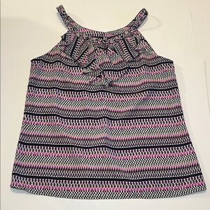 Banana Republic Geometric Print Ruffle Tank Top Pink Black Boho Feminine Sz L